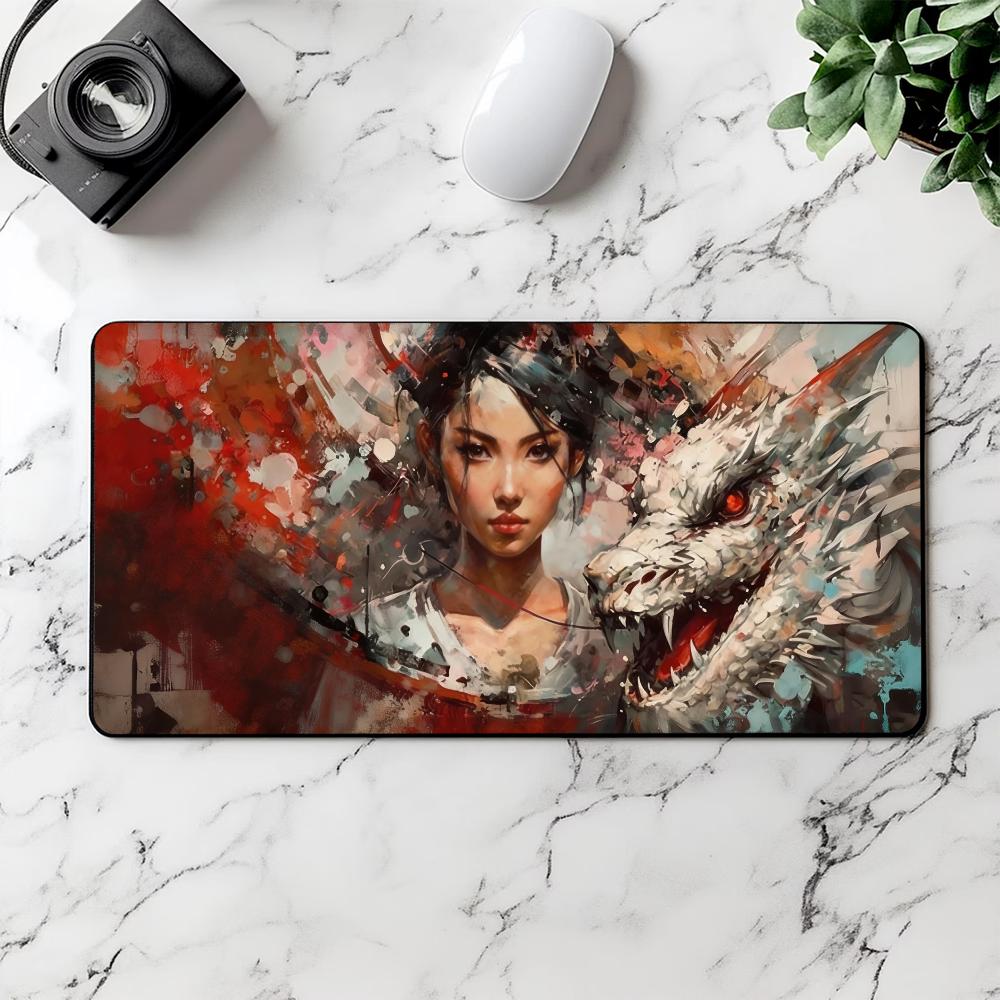 Play Mat Neoprene - Abstract Oil Painting Oriental Lady White