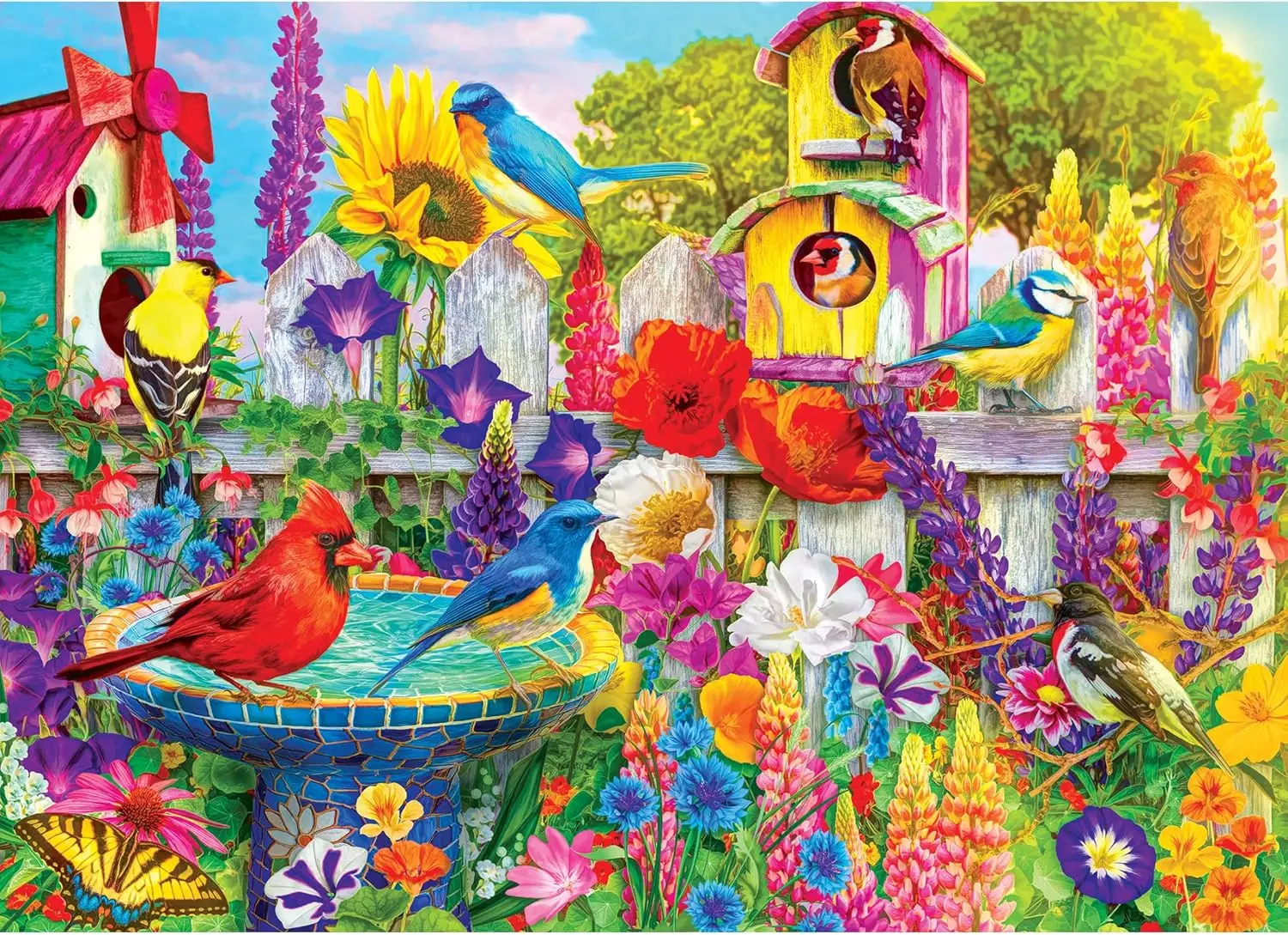 Jigsaw Puzzle Adult - Vibrant Garden Birds & Flowers Jigsaw