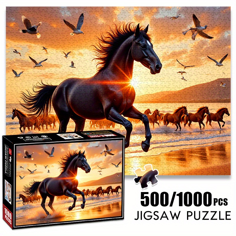 Jigsaw Puzzle Adult - 500/1000pcs Paper Puzzle: Sunset Coast Galloping