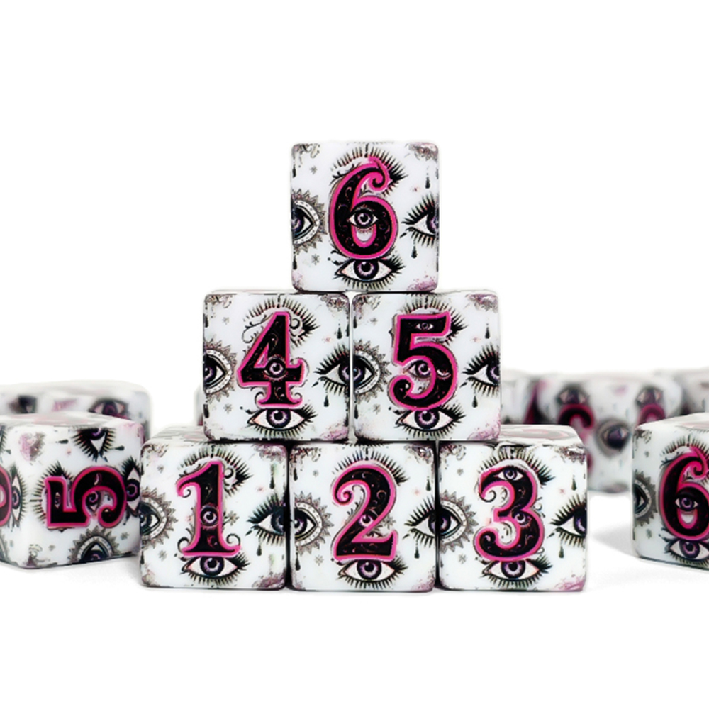 12Pcs 16MM D6 Acrylic Printed  - đánh giá và giá Board Game Vintage